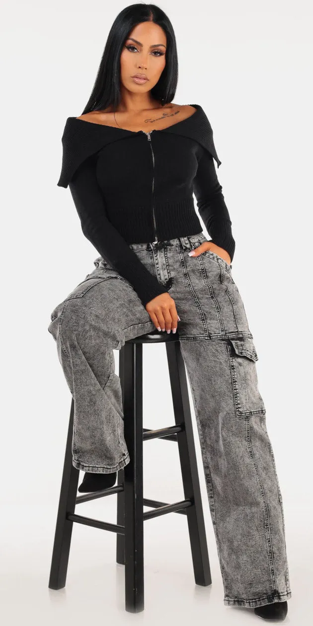 Off Shoulder Cargo Denim Combo sold by Moda