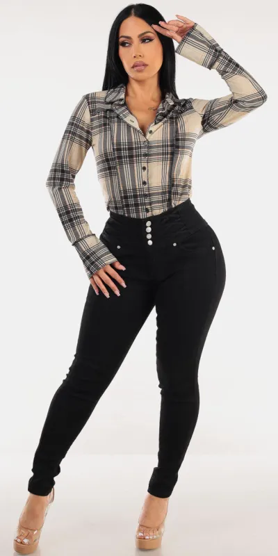 Plaid Butt Lift Denim Set sold by Moda