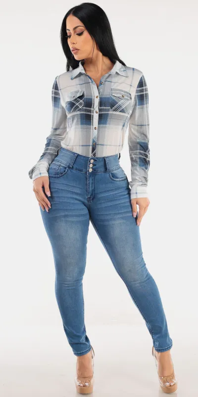 Plaid Butt Lift Denim Set sold by Moda