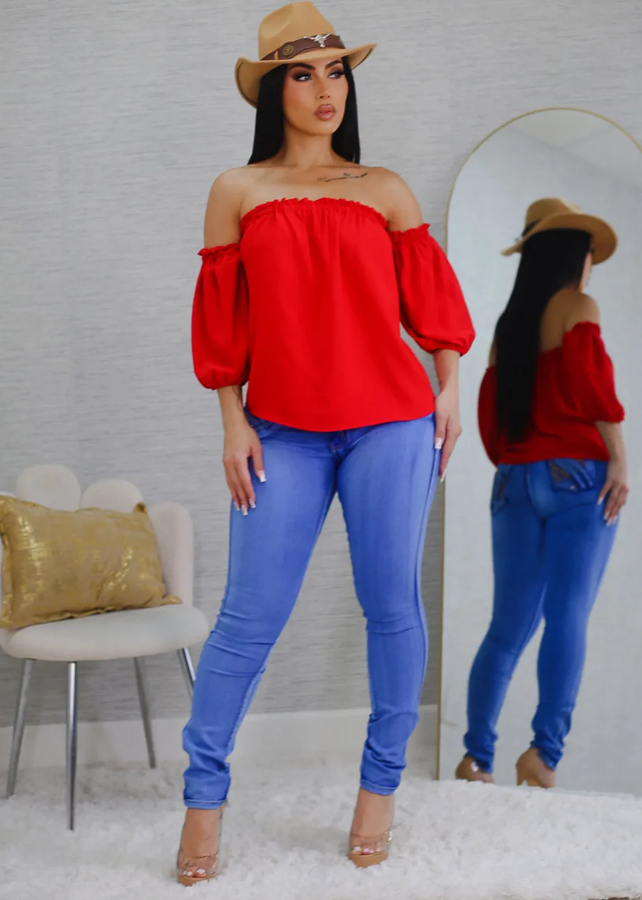 Red Off Shoulder Blouse sold by Moda product image thumbnail 3