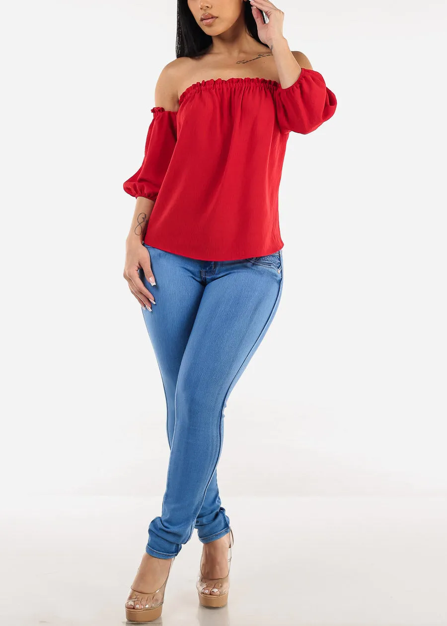 Red Off Shoulder Blouse sold by Moda product image thumbnail 5