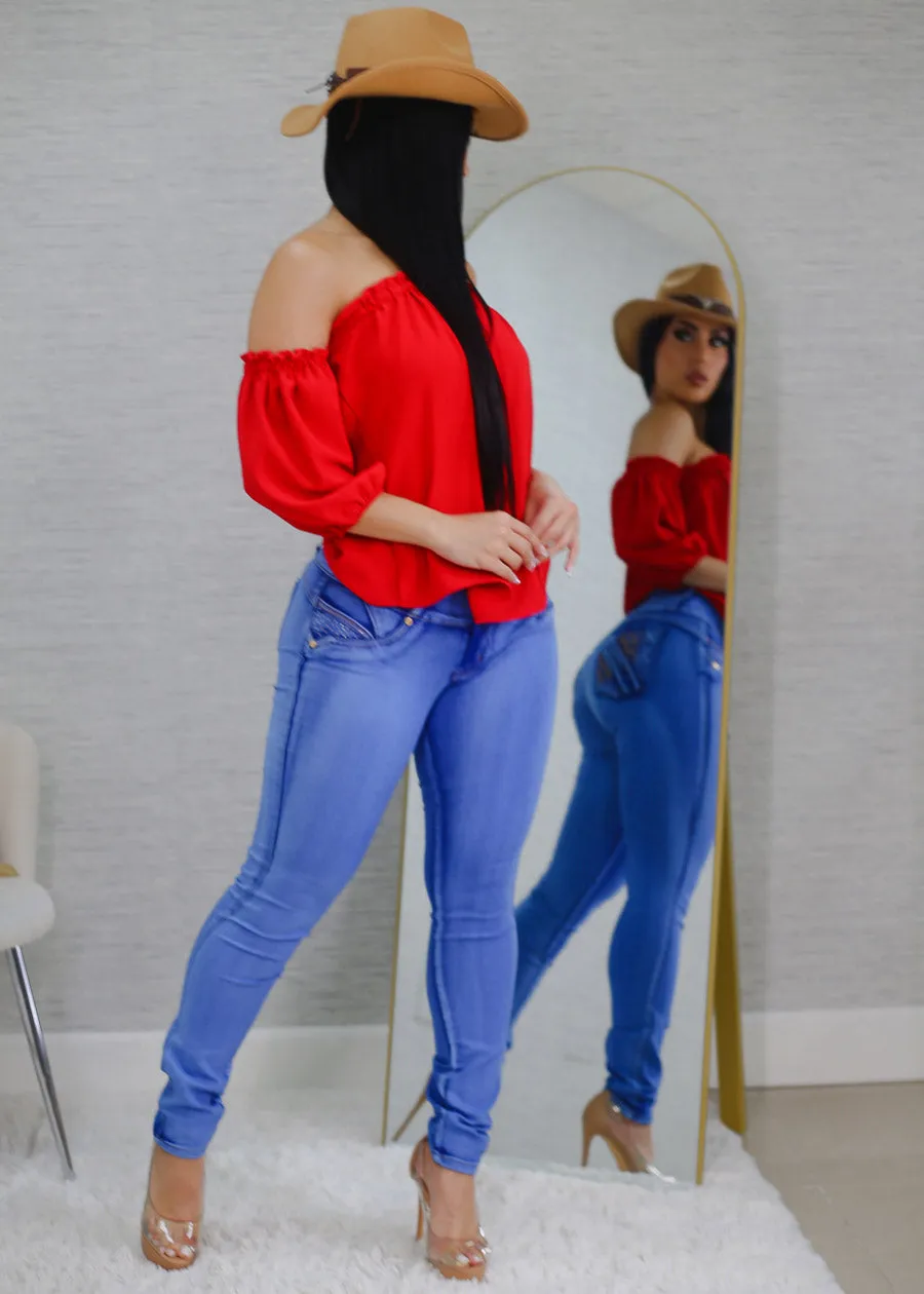 Red Off Shoulder Blouse sold by Moda product image thumbnail 2
