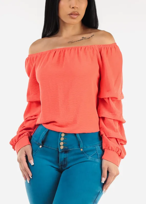 Off Shoulder Long Sleeve Top Coral sold by Moda