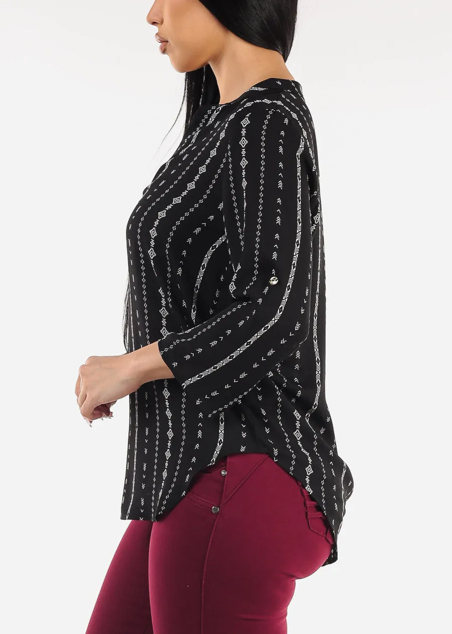 Quarter Sleeve Vneck Printed Blouse Black sold by Moda product image thumbnail 3