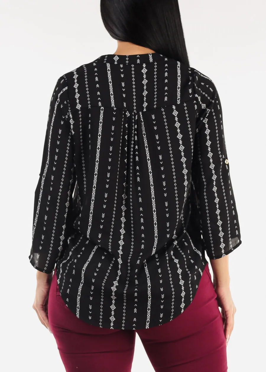 Quarter Sleeve Vneck Printed Blouse Black sold by Moda product image thumbnail 4