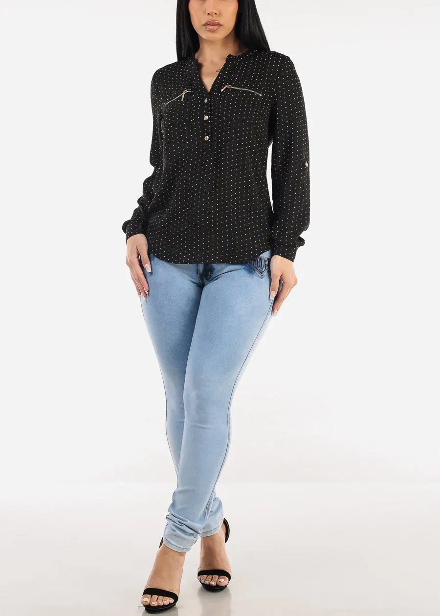 Long Sleeve Polka Dot Chiffon Blouse Black sold by Moda product image thumbnail 2