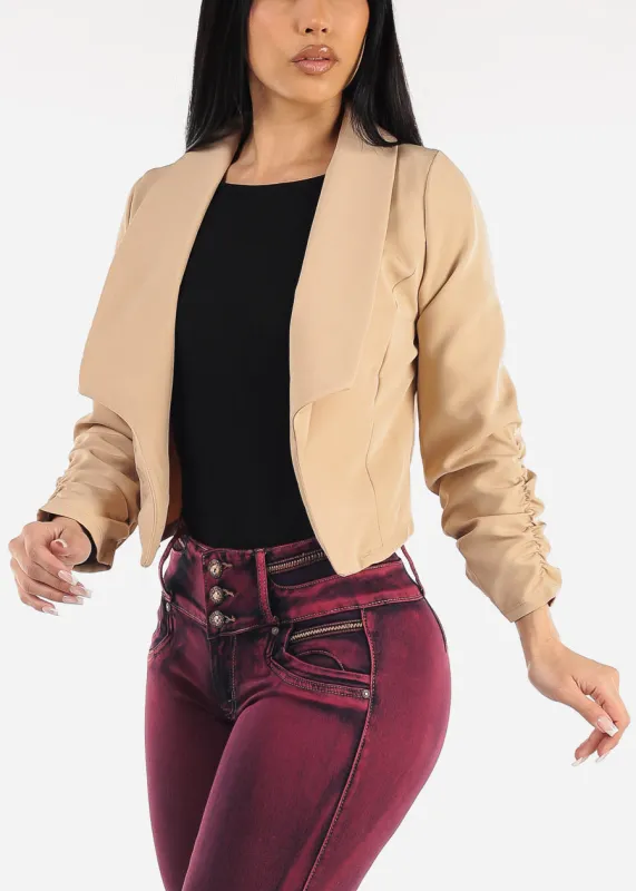Quarter Sleeve Open Front Crop Blazer Khaki sold by Moda
