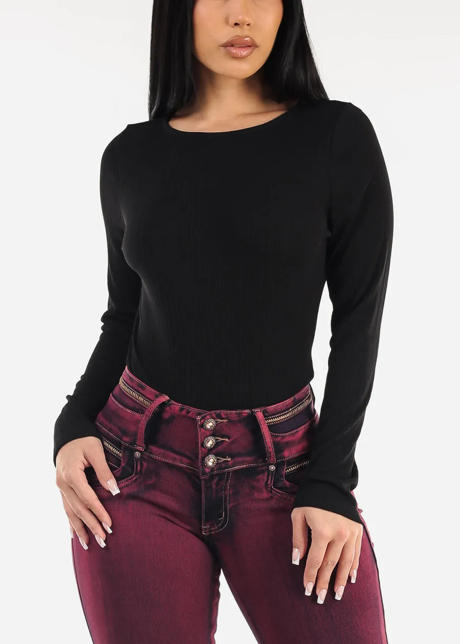 Round Neck Long Sleeve Thong Bodysuit Black sold by Moda product image thumbnail 5