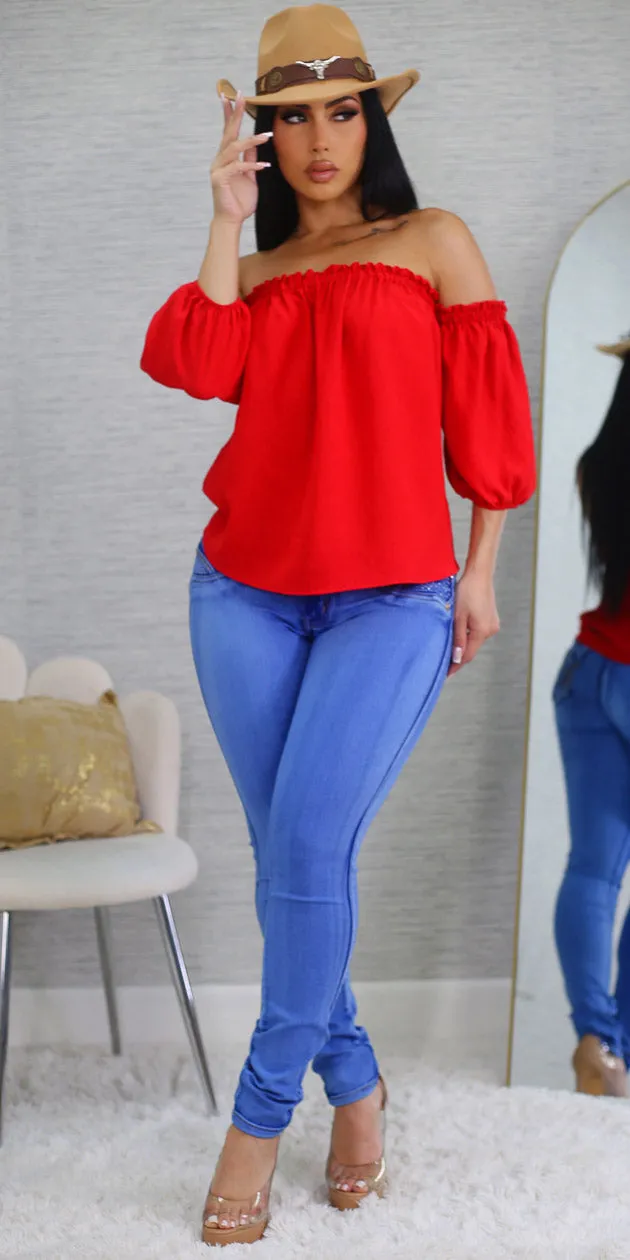 Red Butt Lift Denim Combo sold by Moda