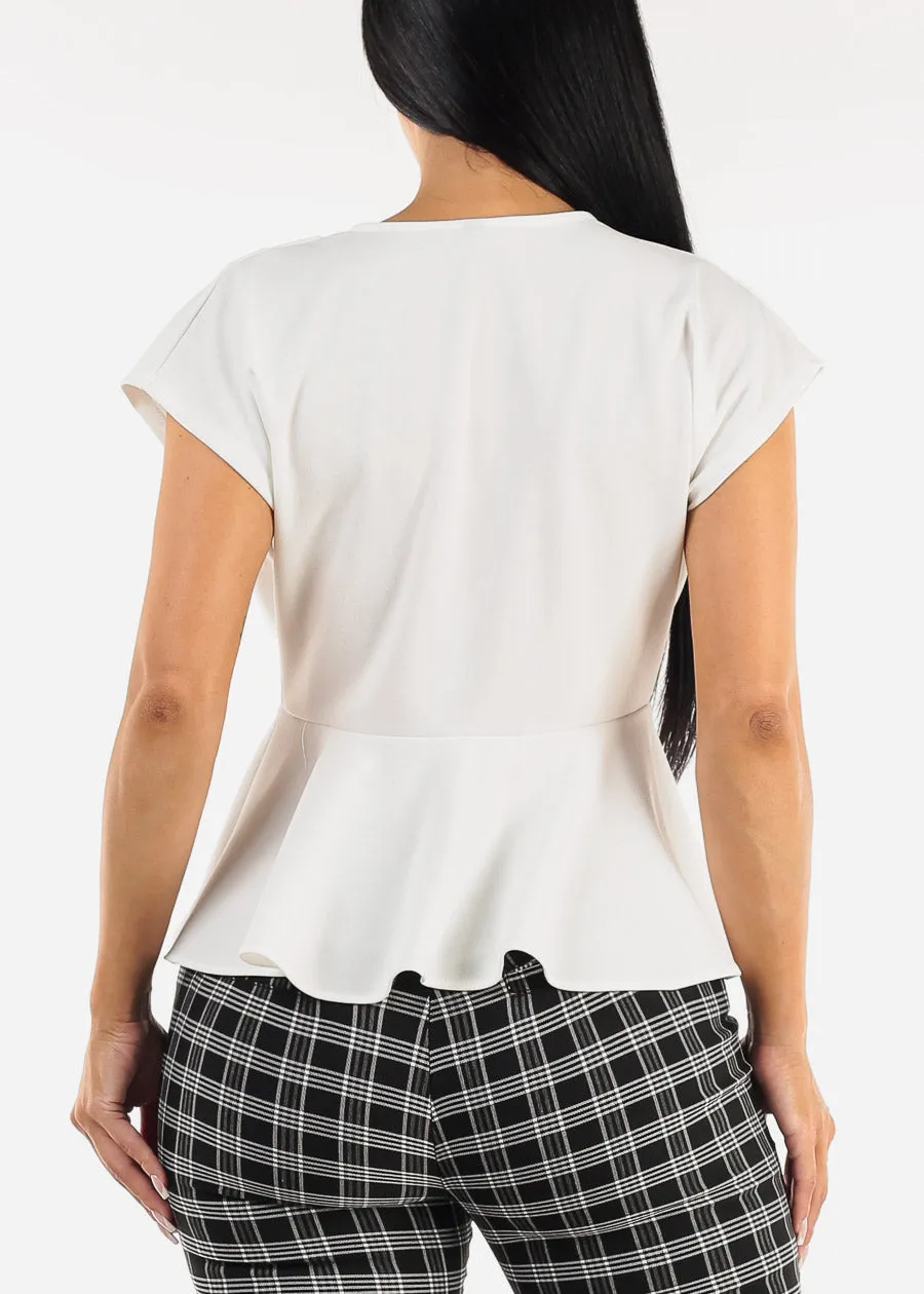 Short Sleeve Pleated Peplum Blouse White sold by Moda product image thumbnail 4