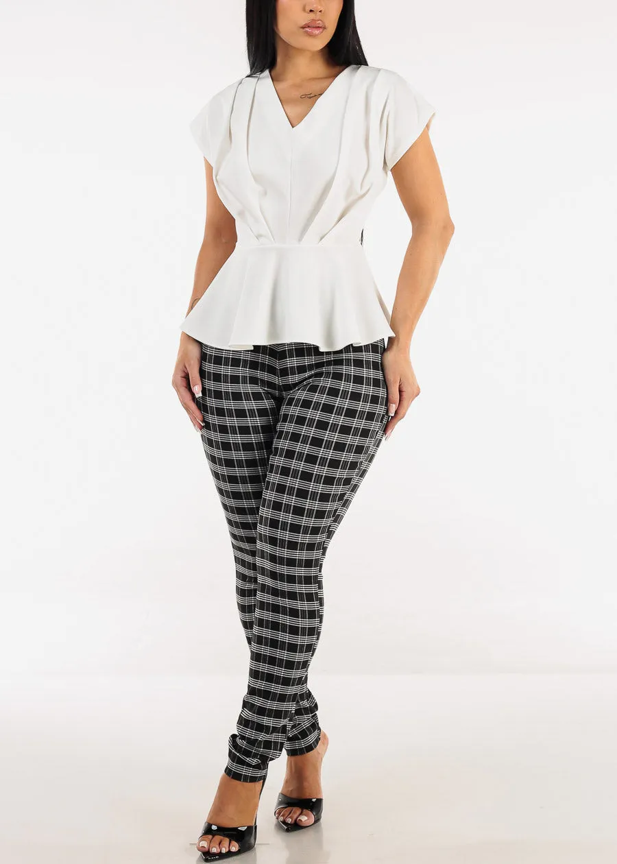 Short Sleeve Pleated Peplum Blouse White sold by Moda product image thumbnail 2