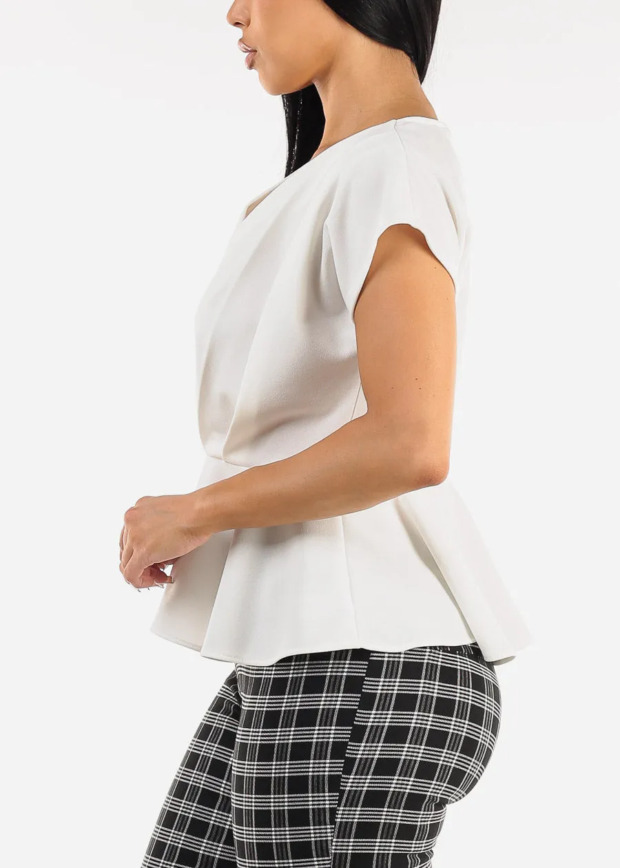 Short Sleeve Pleated Peplum Blouse White sold by Moda product image thumbnail 3