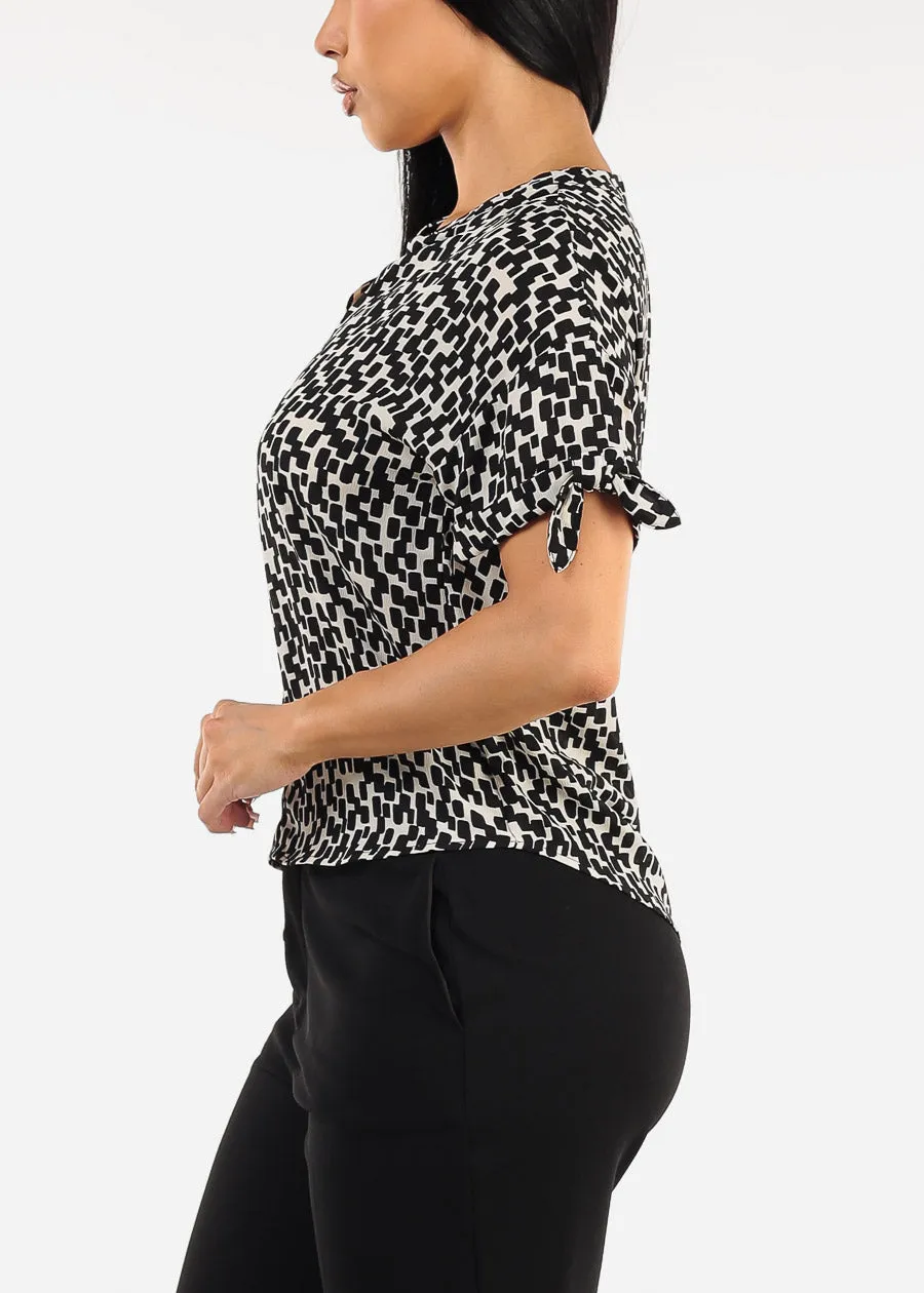 Short Sleeve V-Neck Printed Blouse Black sold by Moda product image thumbnail 3