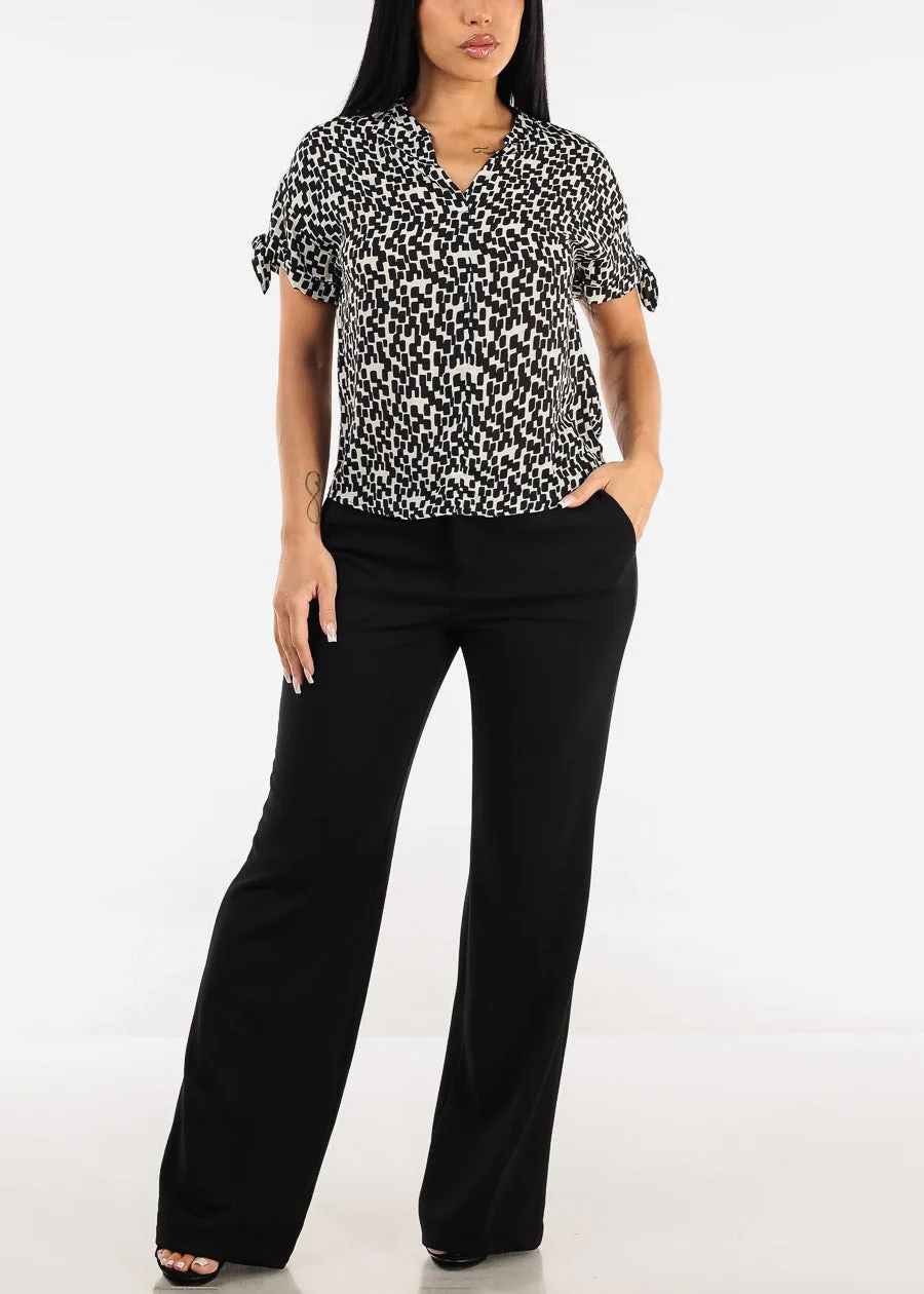 Short Sleeve V-Neck Printed Blouse Black sold by Moda product image thumbnail 2