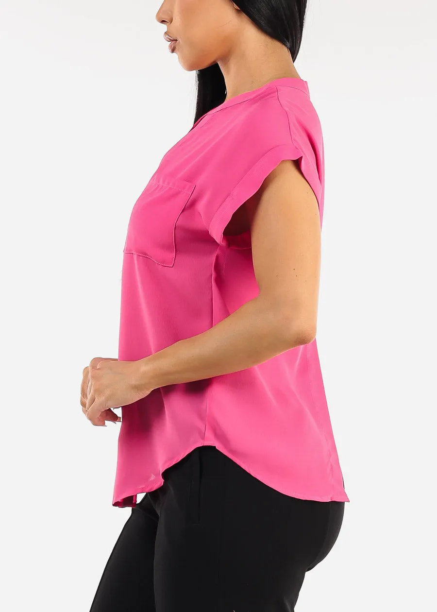 Short Sleeve Button Up Blouse Fuchsia w Back Slit sold by Moda product image thumbnail 3