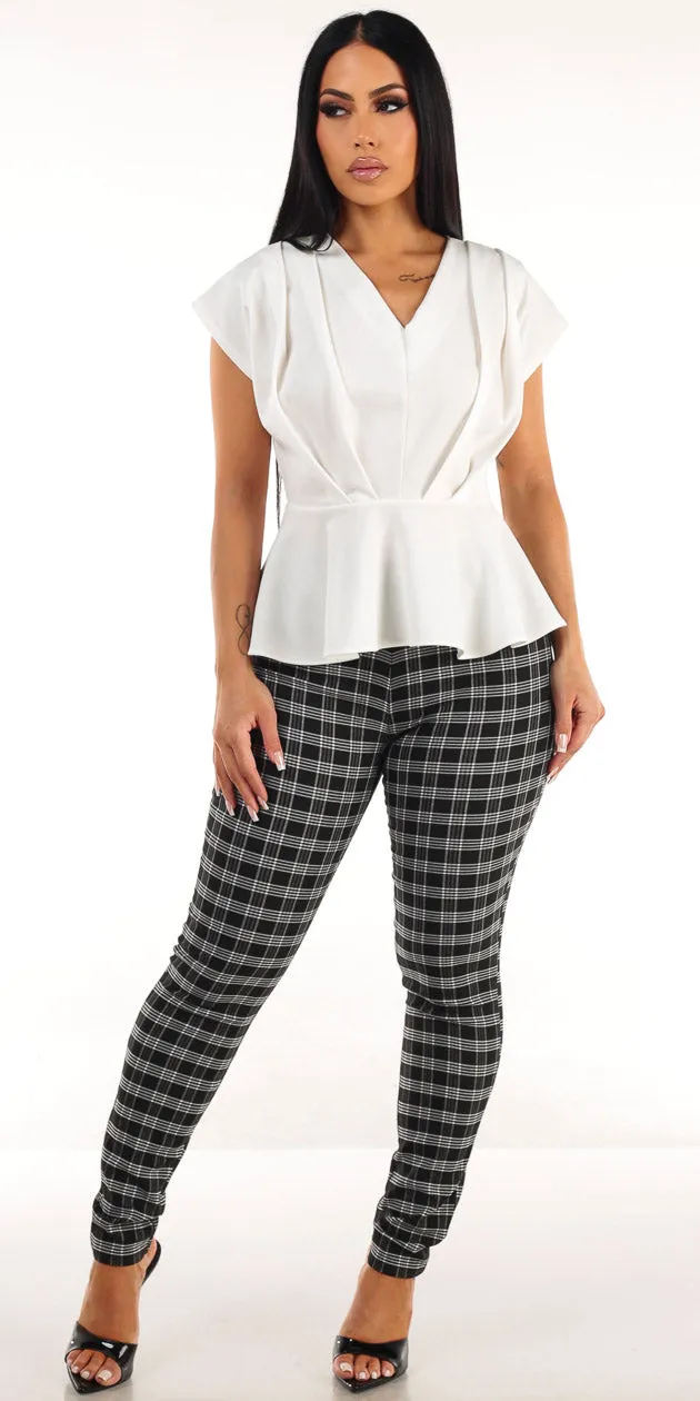 White Plaid Skinnies Set sold by Moda