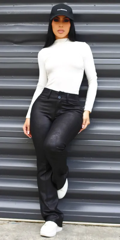 White Coated Bootcut Pants Set sold by Moda