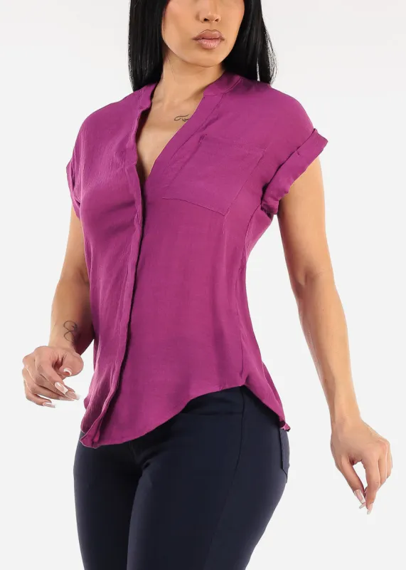 Casual Short Sleeve Button Up Shirt Magenta sold by Moda