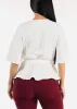 Short Sleeve Surplice Peplum Blouse White sold by Moda
