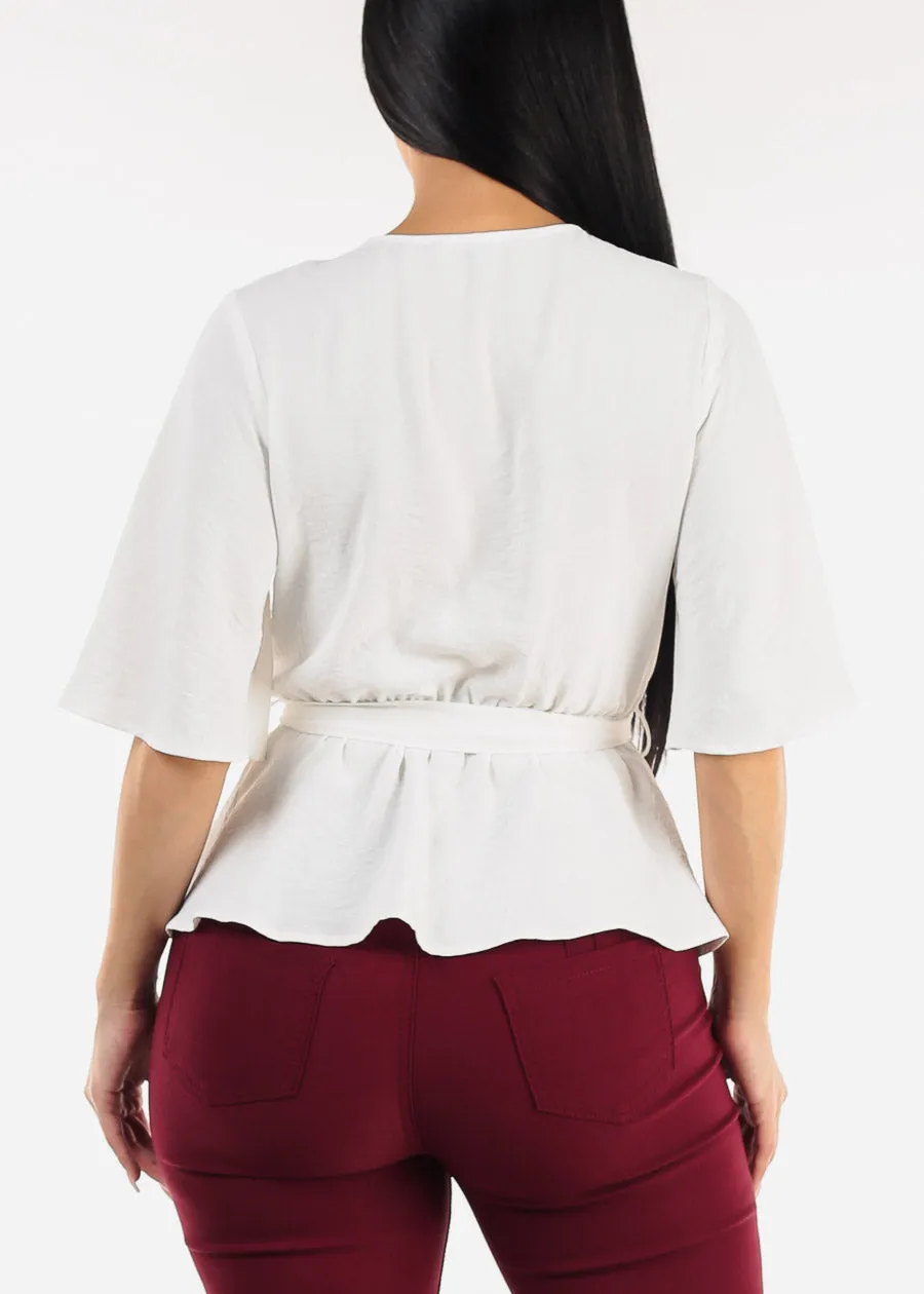Short Sleeve Surplice Peplum Blouse White sold by Moda product image thumbnail 4