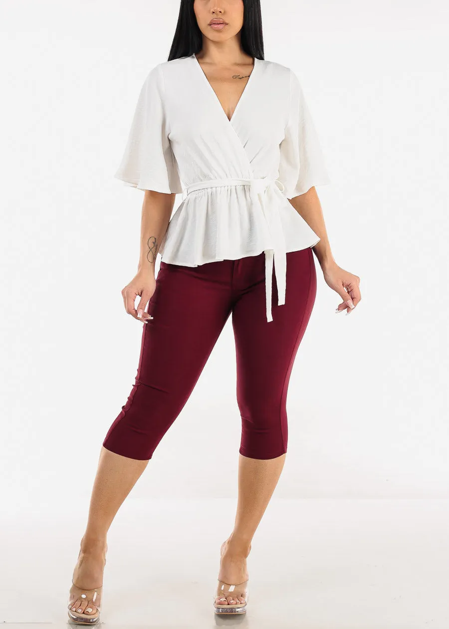 Short Sleeve Surplice Peplum Blouse White sold by Moda product image thumbnail 2