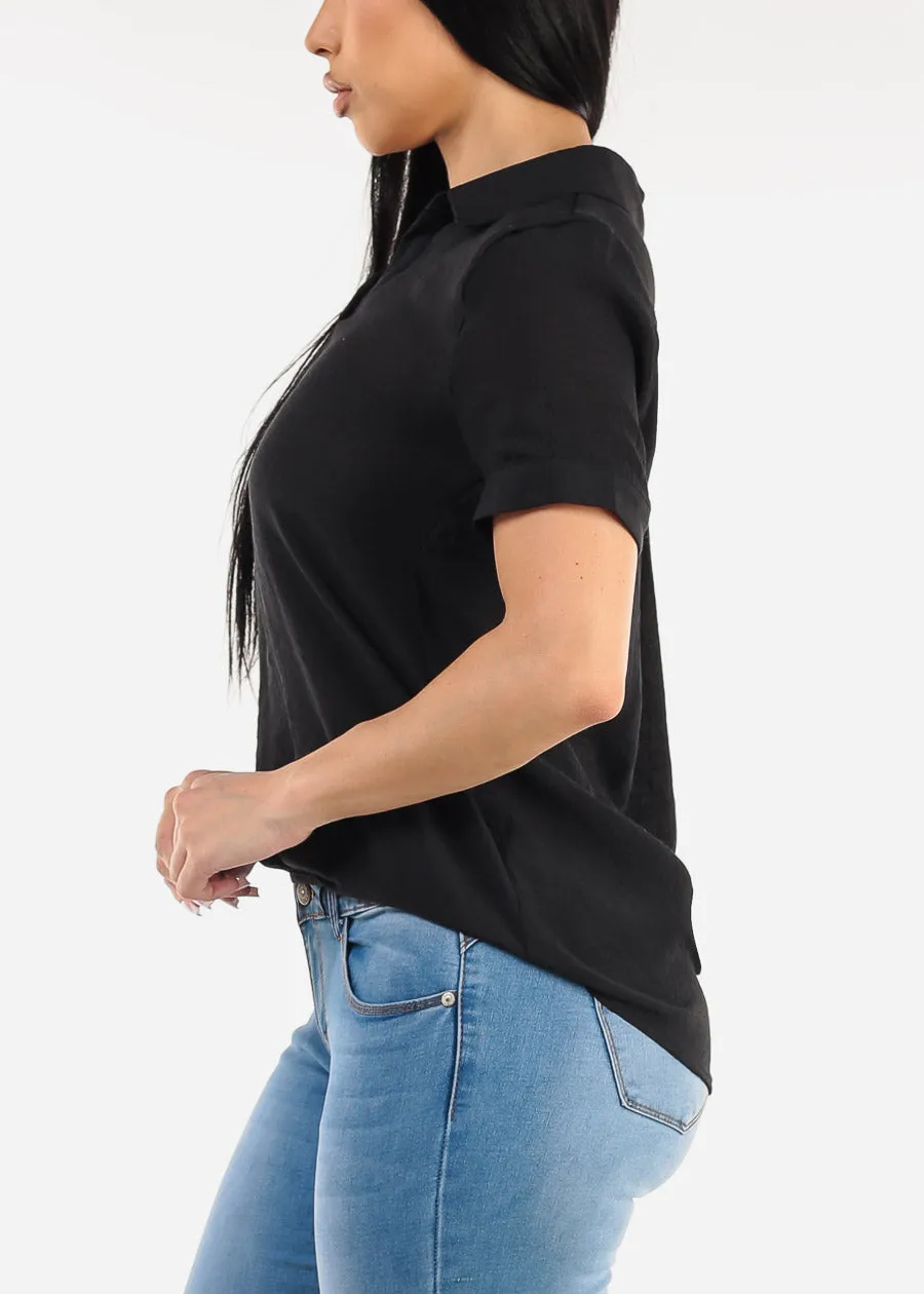 Casual Short Sleeve High Low Collared Top Black sold by Moda product image thumbnail 3