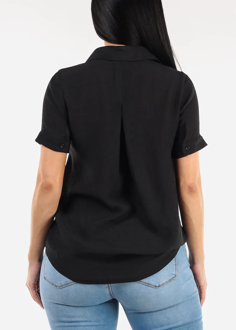 Casual Short Sleeve High Low Collared Top Black sold by Moda product image thumbnail 4
