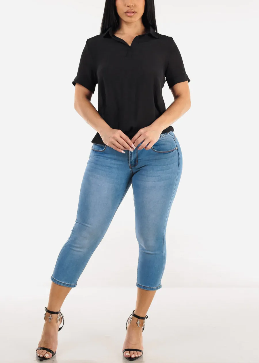 Casual Short Sleeve High Low Collared Top Black sold by Moda product image thumbnail 2