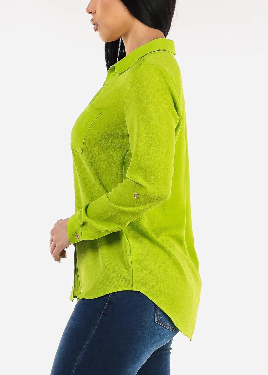 Long Sleeve Button Down Blouse Light Green sold by Moda product image thumbnail 3