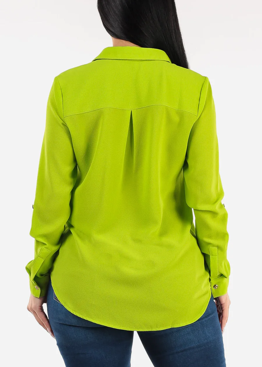 Long Sleeve Button Down Blouse Light Green sold by Moda product image thumbnail 4