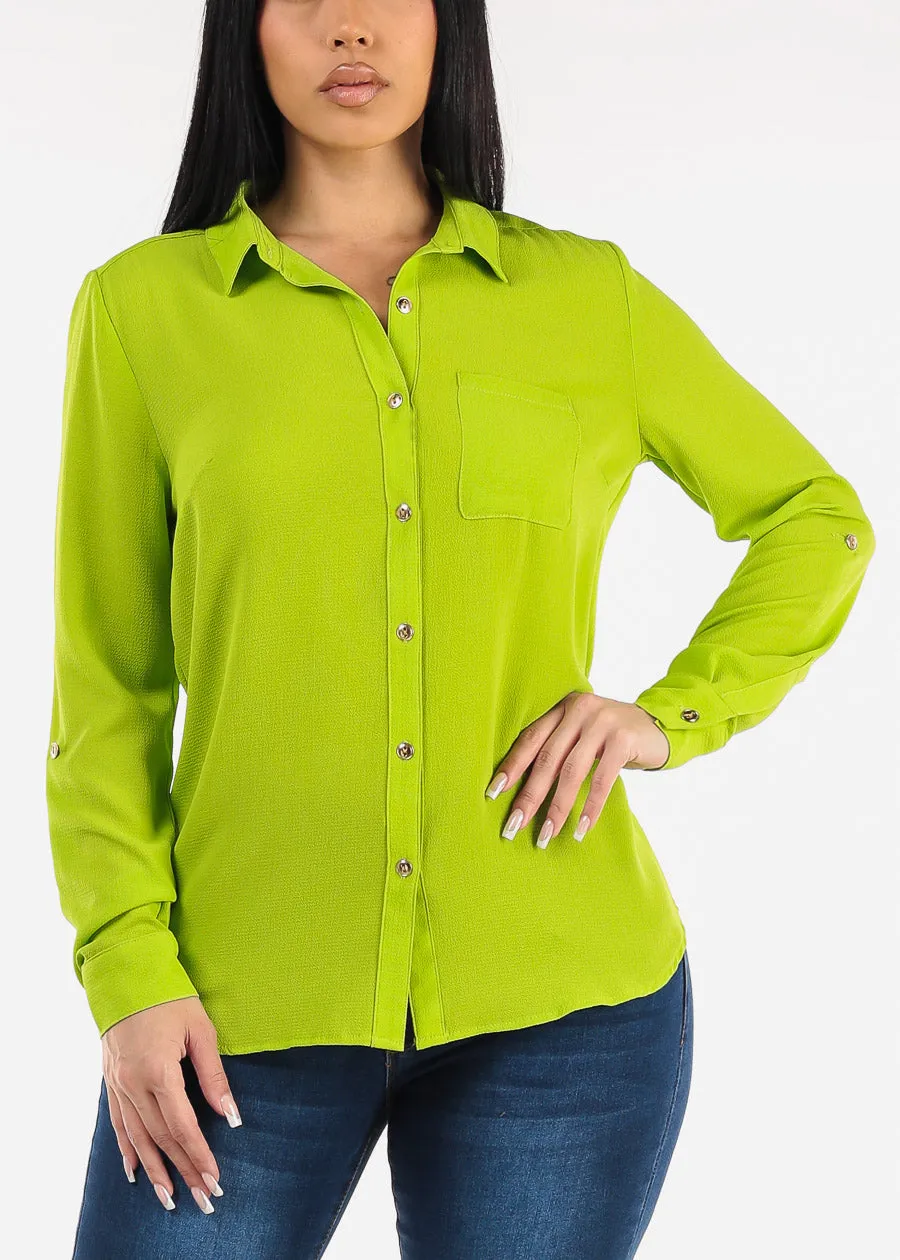 Long Sleeve Button Down Blouse Light Green sold by Moda product image thumbnail 5