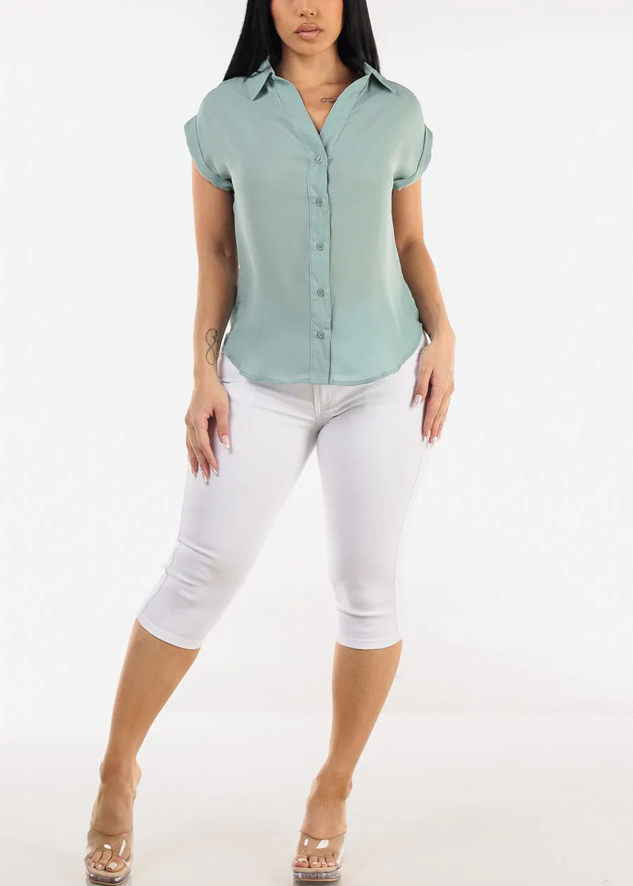Casual Short Sleeve Button Up Shirt Sage sold by Moda product image thumbnail 2