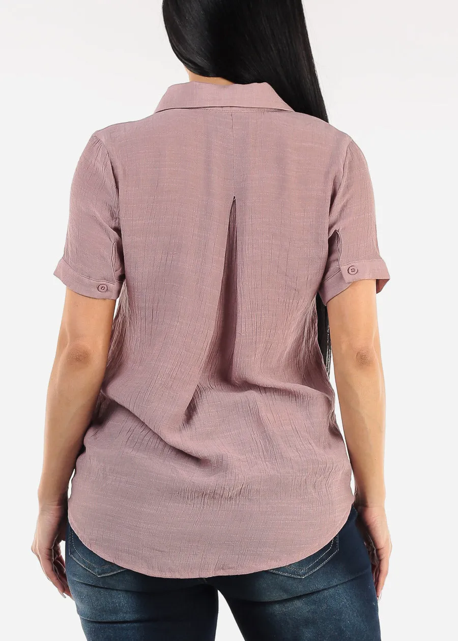 Casual Short Sleeve High Low Collared Top Light Mauve sold by Moda product image thumbnail 4