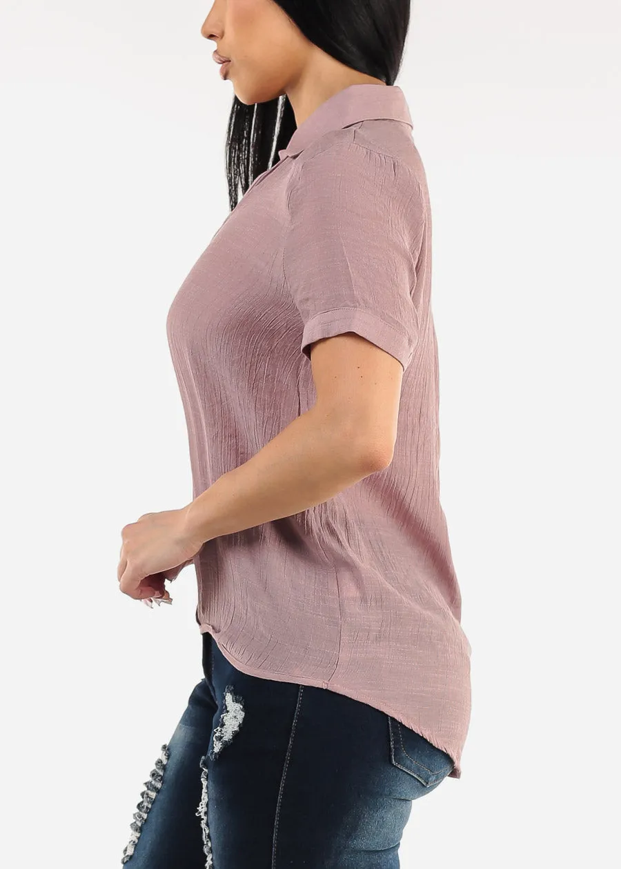 Casual Short Sleeve High Low Collared Top Light Mauve sold by Moda product image thumbnail 3