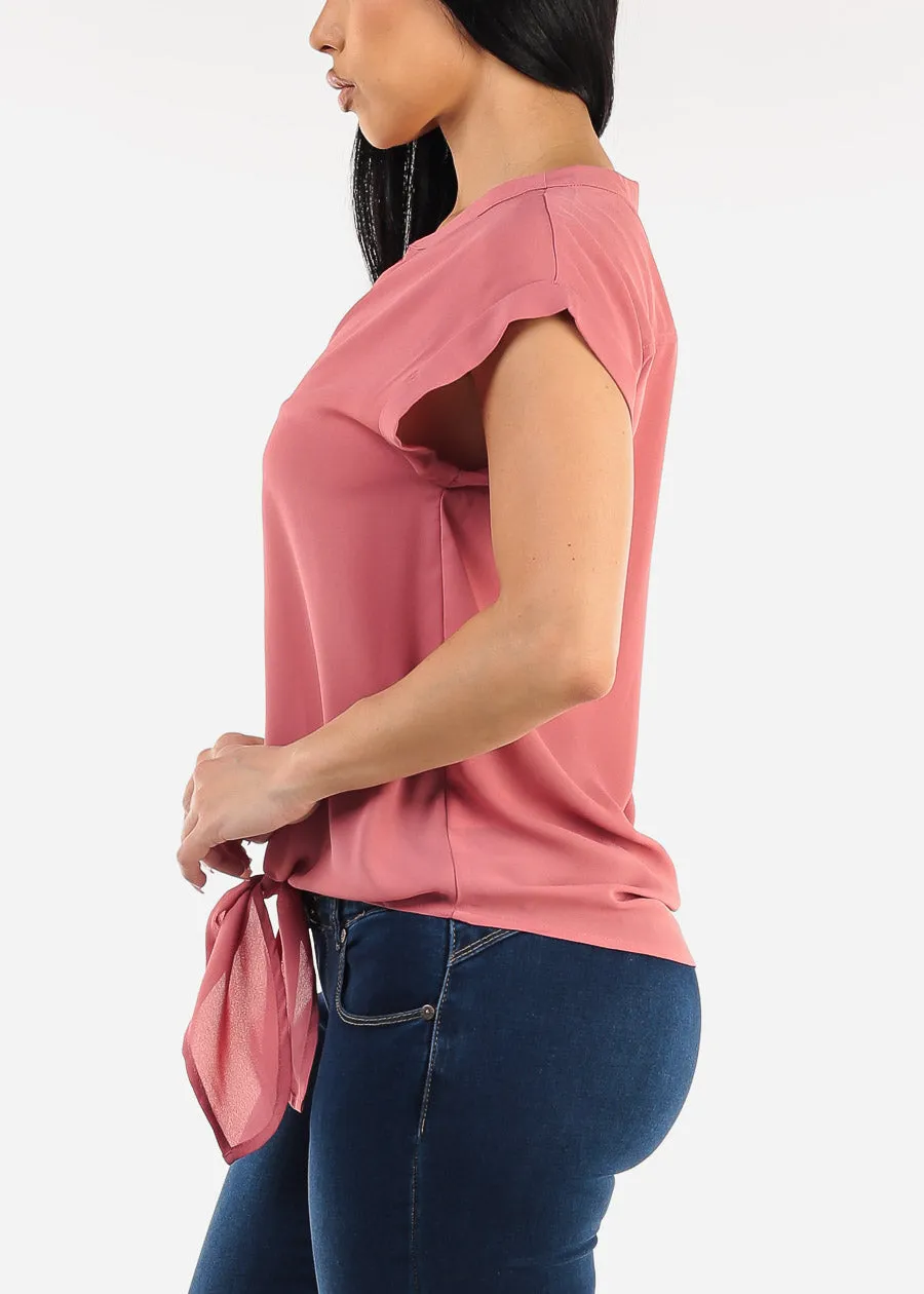 Short Sleeve Vneck Tie Front Blouse Mauve sold by Moda product image thumbnail 3