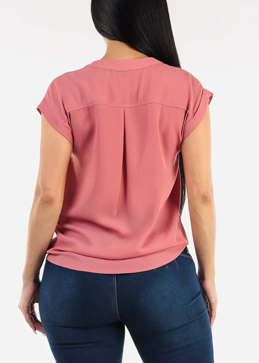 Short Sleeve Vneck Tie Front Blouse Mauve sold by Moda product image thumbnail 4