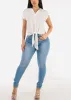 White Short Sleeve Vneck Tie Front Blouse sold by Moda
