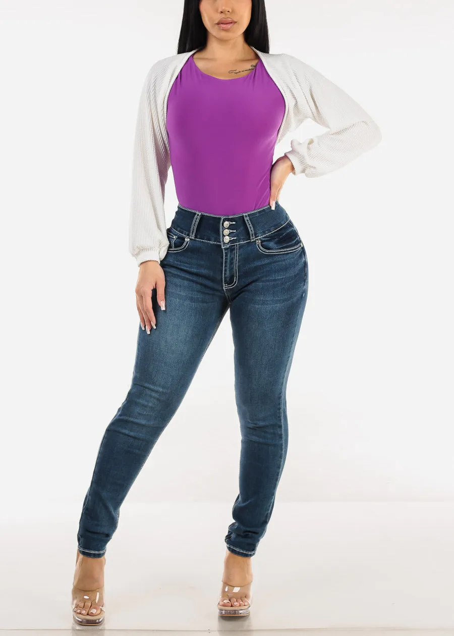 Short Sleeve Round Neck Thong Bodysuit Purple sold by Moda product image thumbnail 2