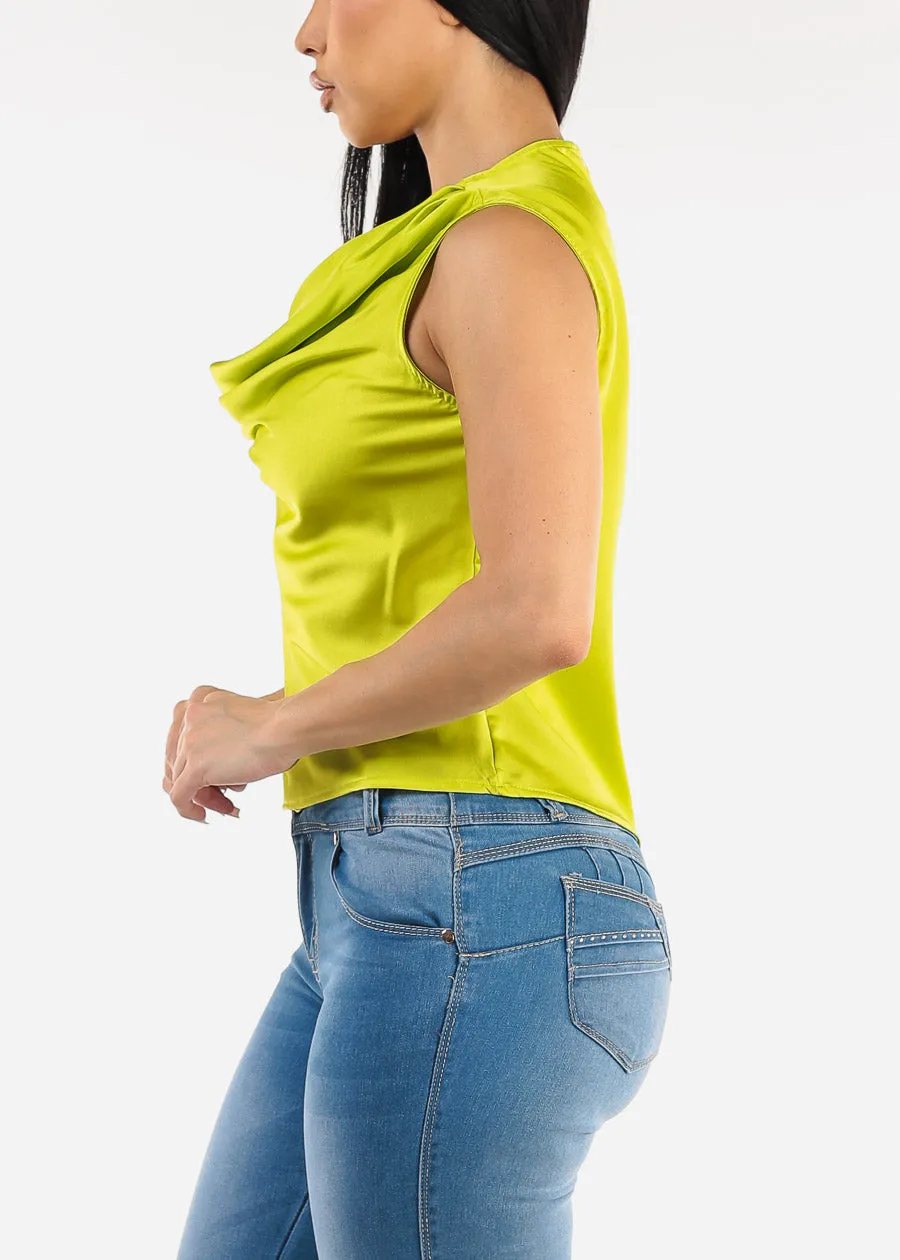 Sleeveless Cowl Neckline Satin Blouse Neon Lime sold by Moda product image thumbnail 3