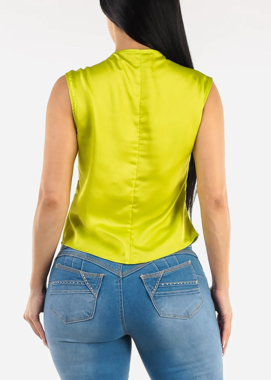 Sleeveless Cowl Neckline Satin Blouse Neon Lime sold by Moda product image thumbnail 4