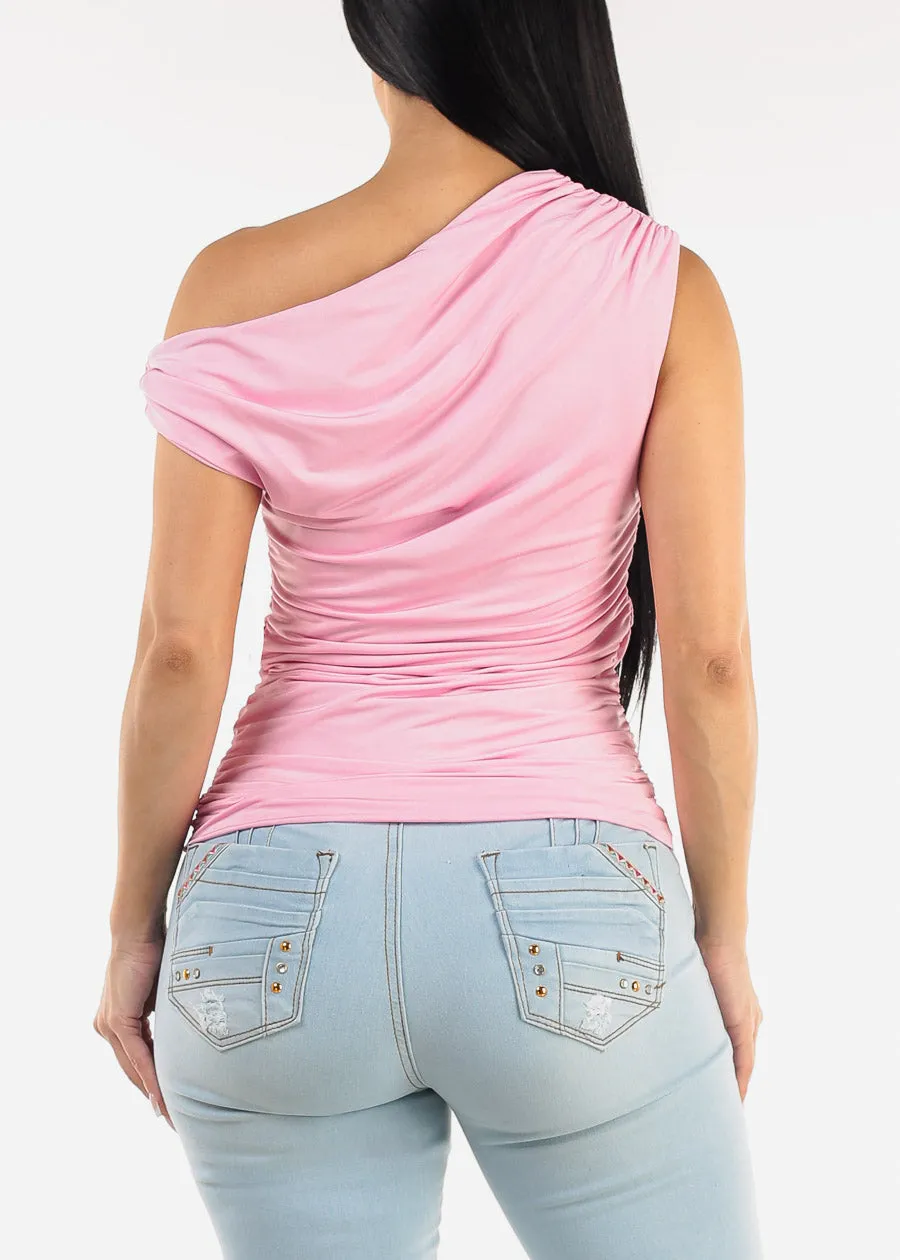 Sleeveless Asymmetrical Neckline Blouse Light Pink sold by Moda product image thumbnail 4