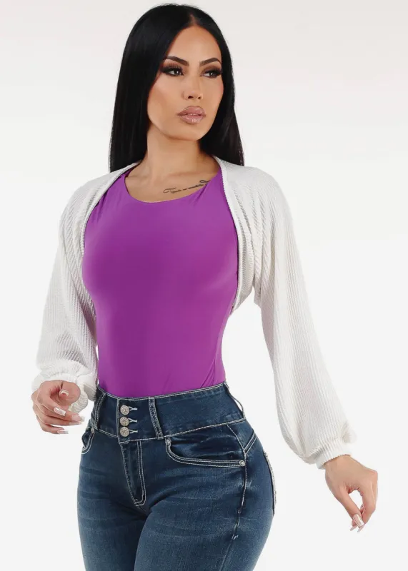 Long Sleeve Open Front Bolero Cardigan White made by Papermoon