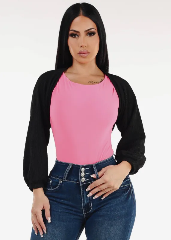 Long Sleeve Open Front Bolero Cardigan Black sold by Moda