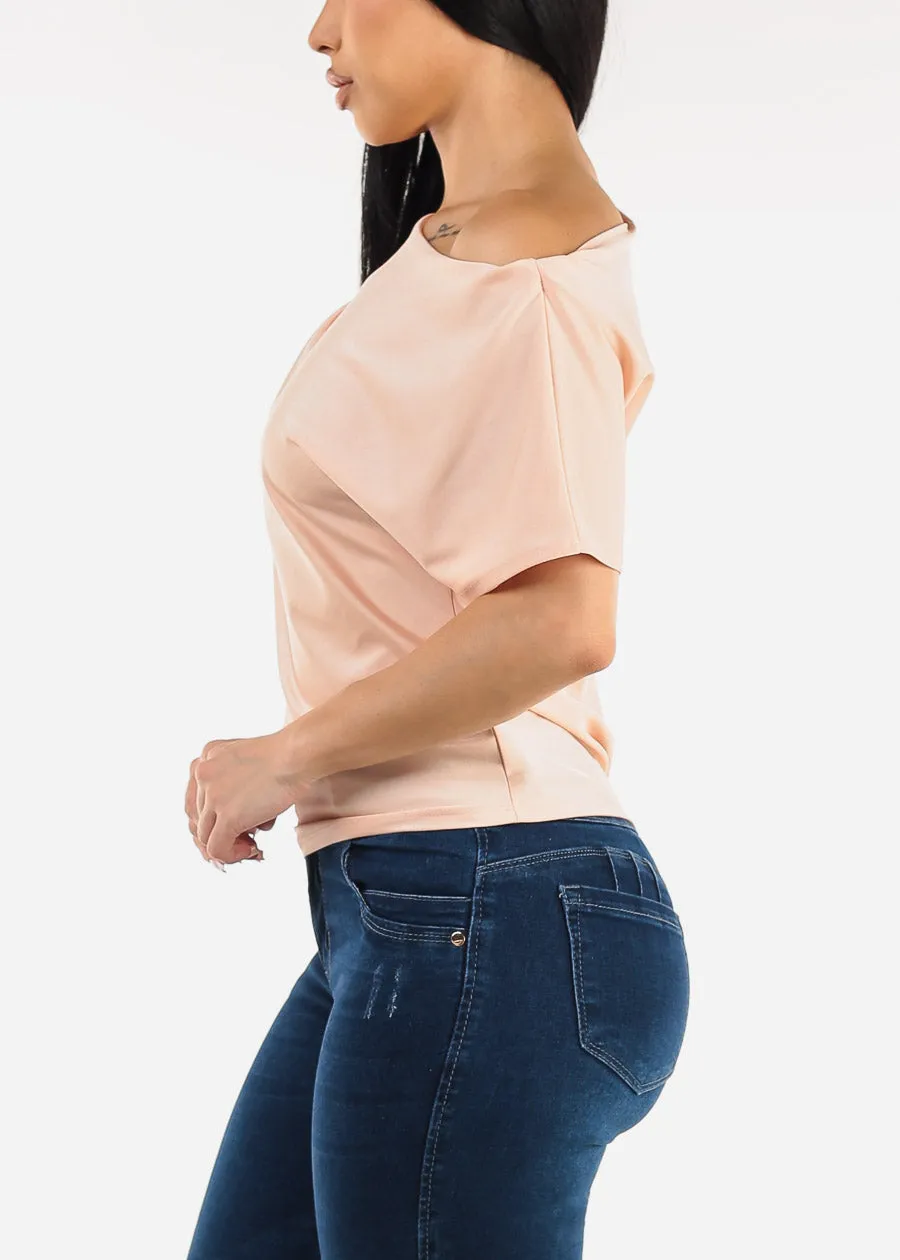 Asymmetrical Neckline Pleated Satin Blouse Peach sold by Moda product image thumbnail 3