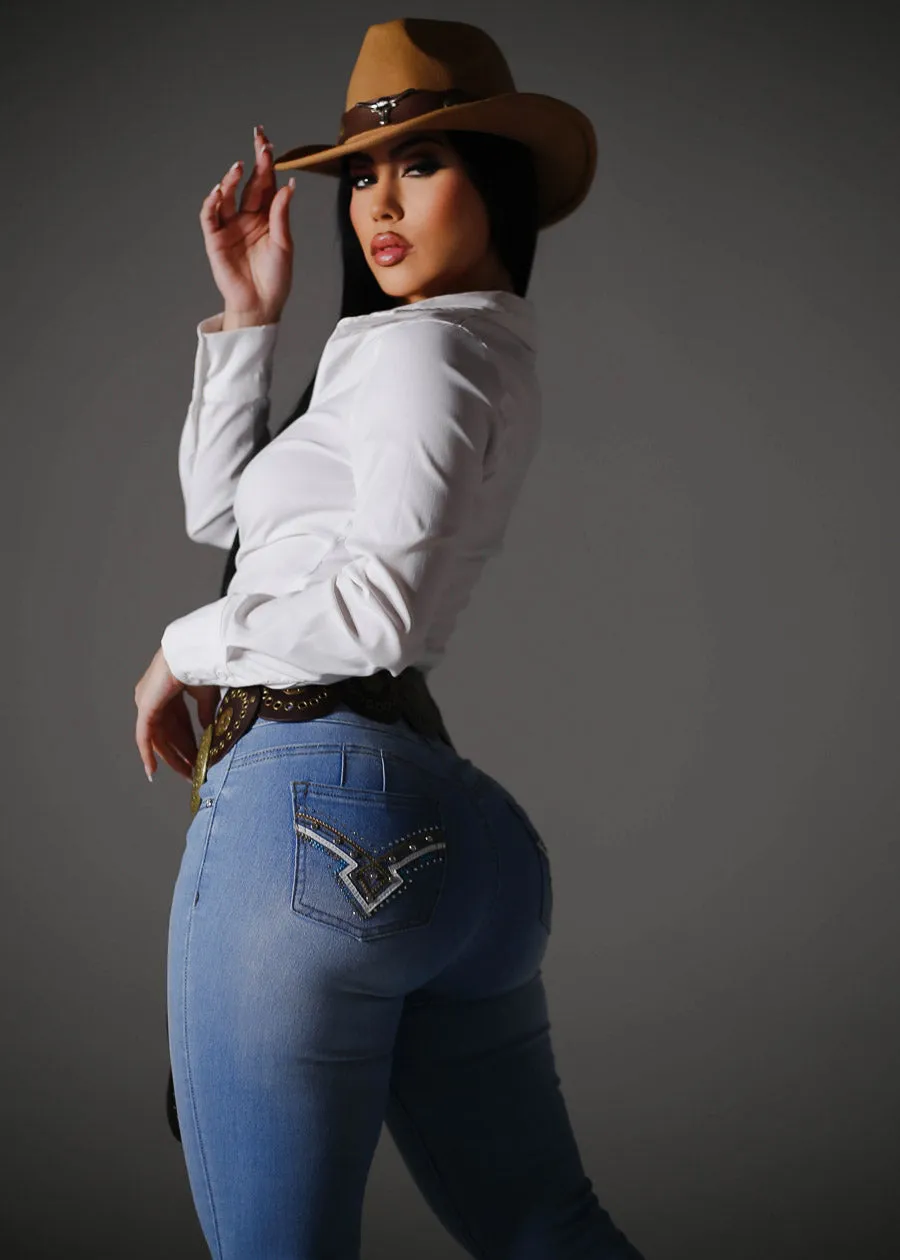 Butt Lift High Waist Light Wash Skinny Jeans sold by Moda product image thumbnail 4