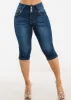 Butt Lift Mid Rise Denim Capris Dark Blue sold by Moda