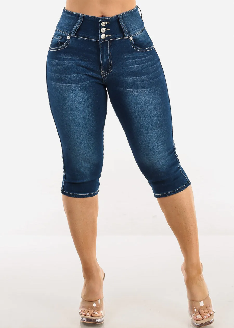 Butt Lift Mid Rise Denim Capris Dark Blue sold by Moda product image thumbnail 3