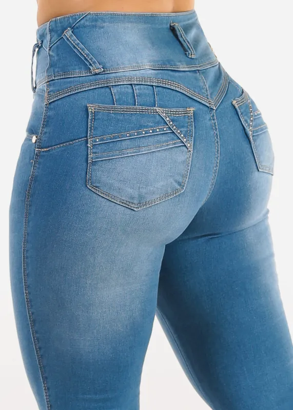 Butt Lift Super High Waist Skinny Jeans Med Blue sold by Moda