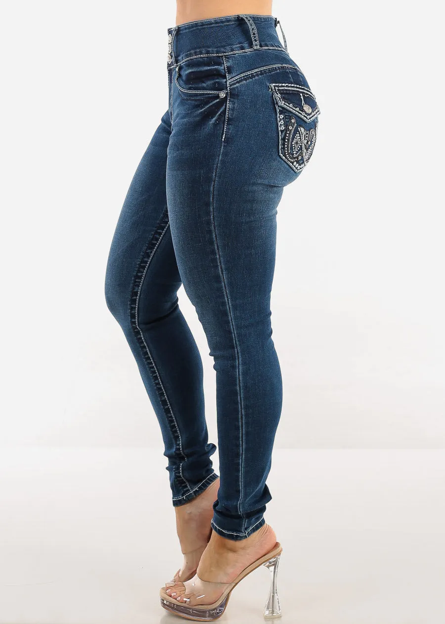 Butt Lift High Waist Dark Skinny Jeans w Back Pocket Design sold by Moda product image thumbnail 4