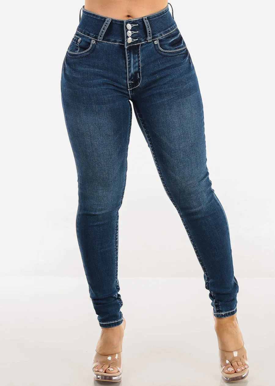 Butt Lift High Waist Dark Skinny Jeans w Back Pocket Design sold by Moda product image thumbnail 3